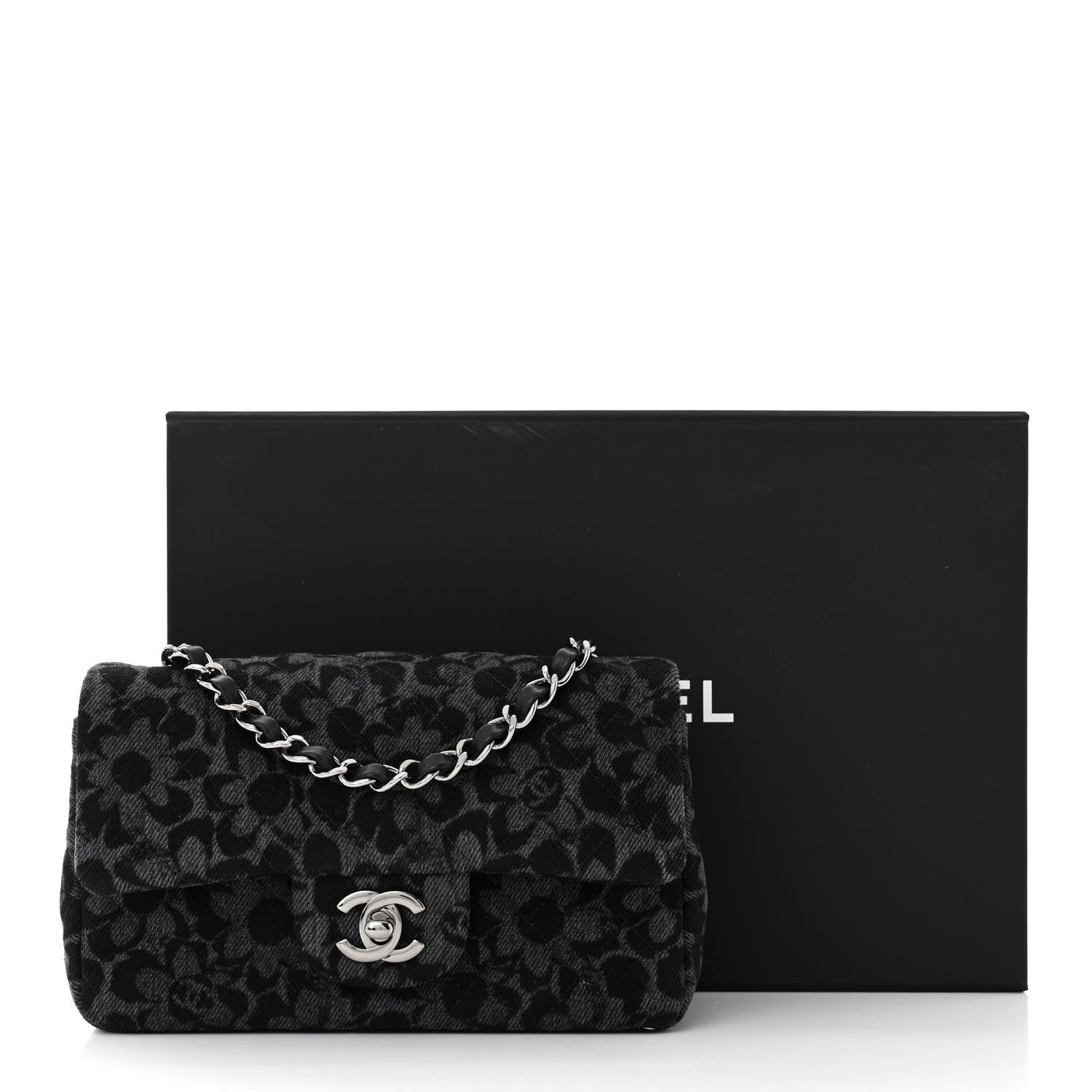 Chanel Printed Denim Quilted Flower Mini Rectangular Flap Black 11 of 11
