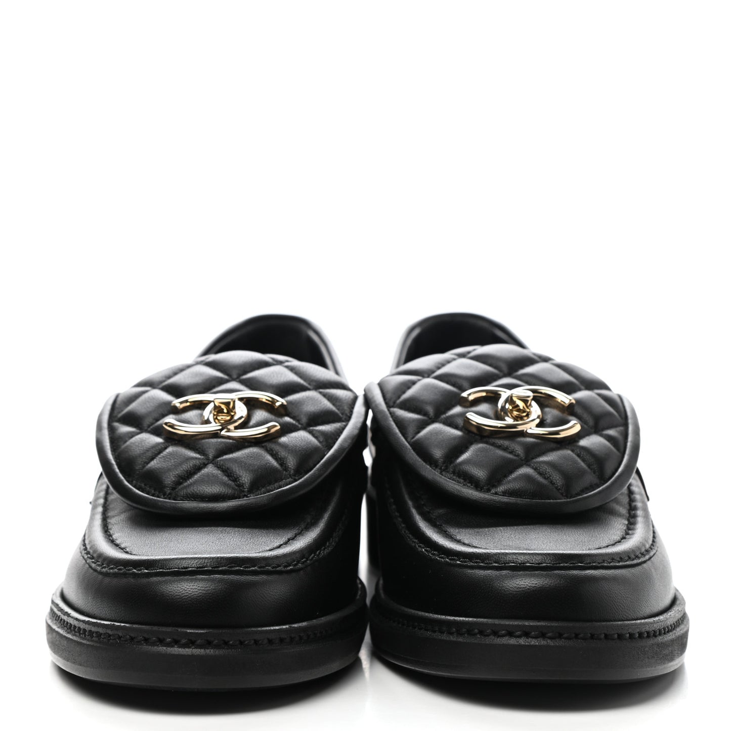 Lambskin Quilted CC Turnlock Loafers 38 Black