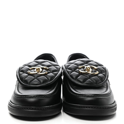 Chanel Lambskin Quilted CC Turnlock Loafers 38 Black 2 of 9