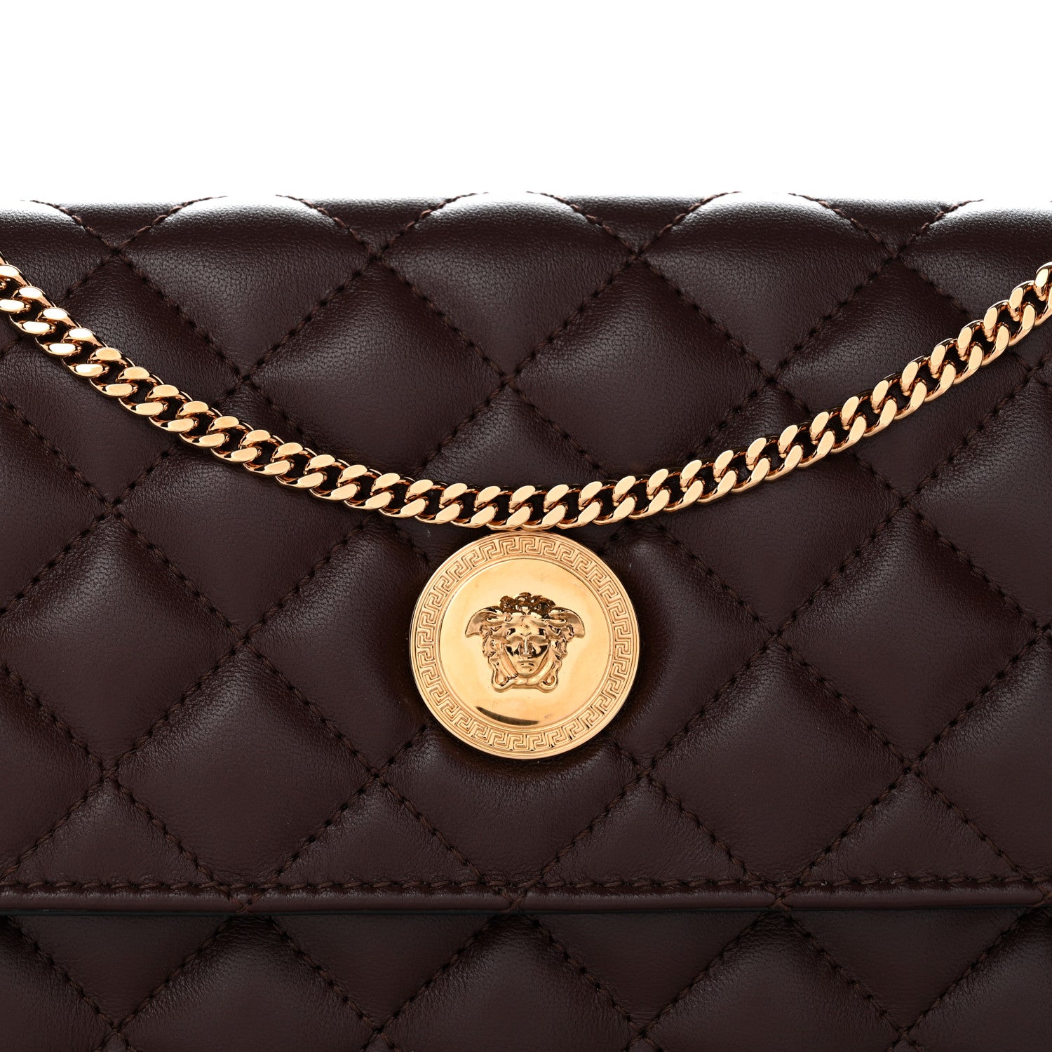 Versace Lambskin Quilted Medusa Wallet On Chain Crossbody Chocolate 7 of 10