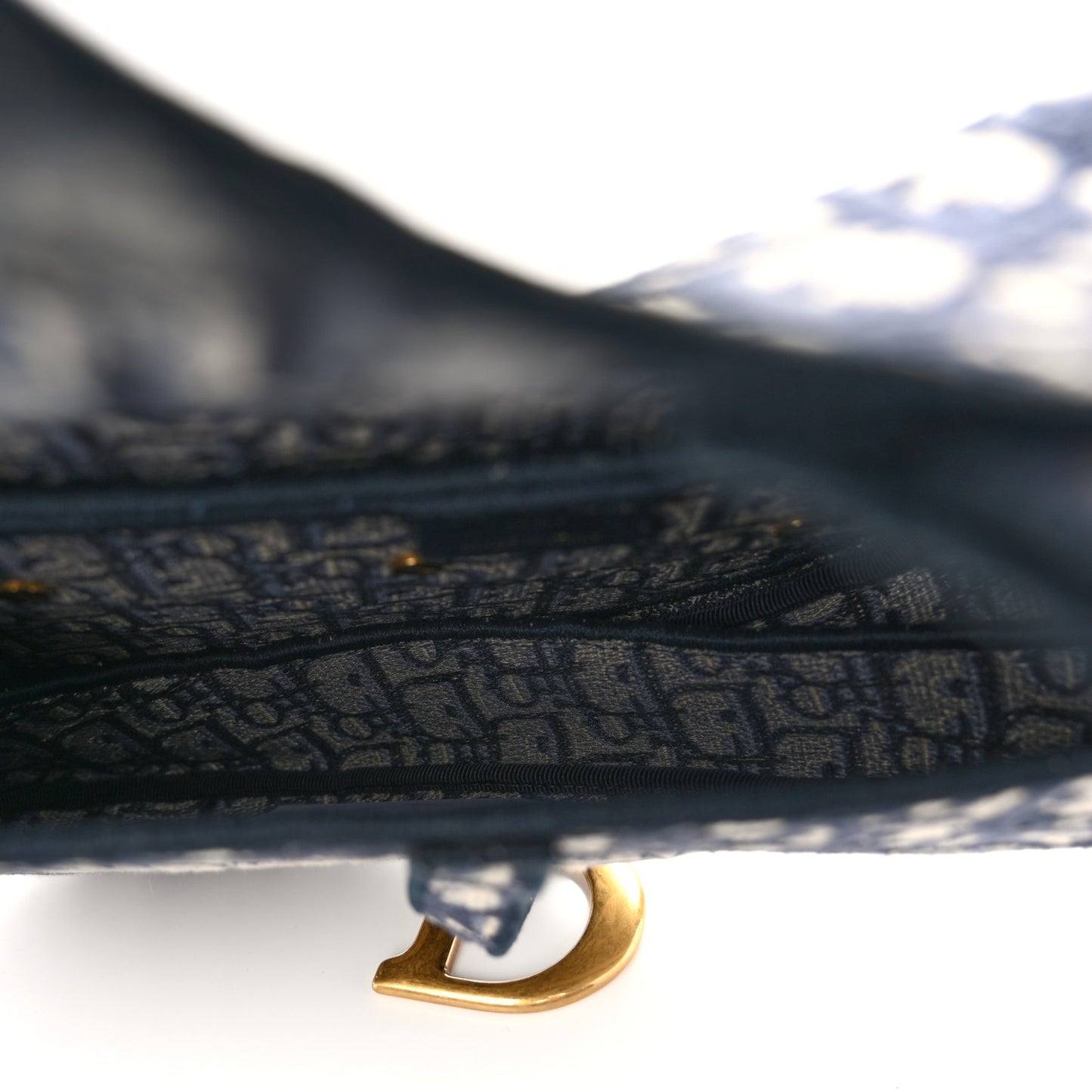 Oblique Embroidered Saddle Bag Blue