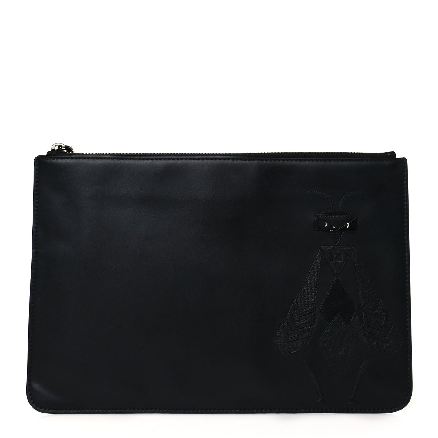 Calfskin Embroidered Bug Pouch Black