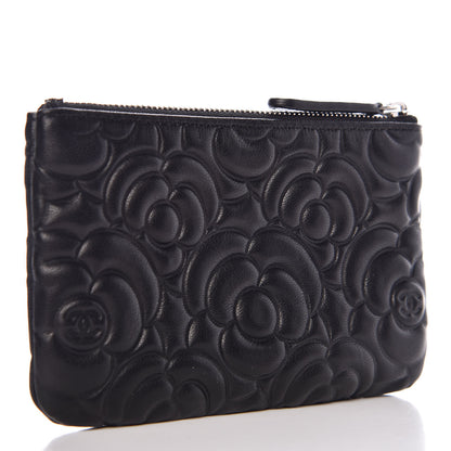 Chanel Goatskin Camellia Embossed Cosmetic Pouch Black 3 of 10