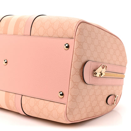 Gucci GG Supreme Monogram Textured Dollar Calfskin Web Medium Savoy Duffle Bag Rose Pink 9 of 10