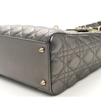 Christian Dior Metallic Calfskin Cannage Medium Lady Dior Gunmetal Grey 10 of 10