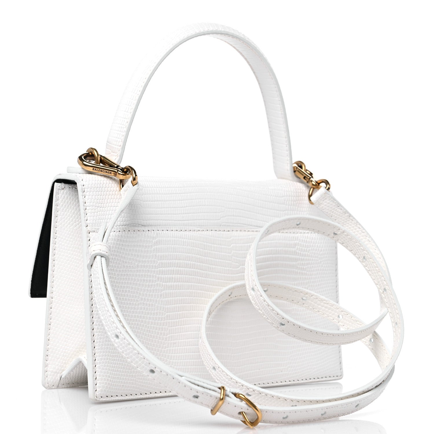 Balenciaga Patent Calfskin Lizard Embossed XS Sharp Top Handle Bag White 3 of 13