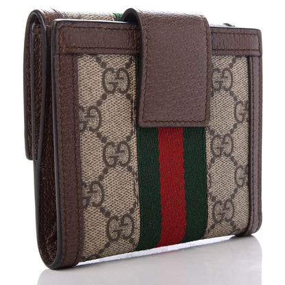 Gucci GG Supreme Monogram Web Ophidia French Flap Wallet Beige New Acero 3 of 6