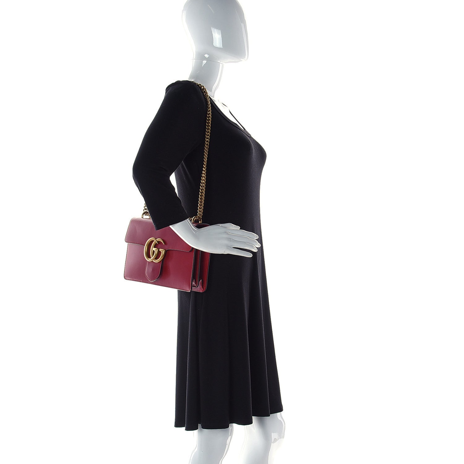 Gucci Knight Calfskin Medium GG Marmont Chain Handle Bag Hibiscus Red 2 of 11