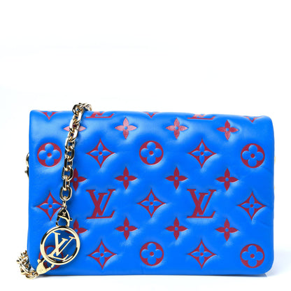 Louis Vuitton Lambskin Embossed Monogram Vuittamins Pochette Coussin Blue Red 1 of 10
