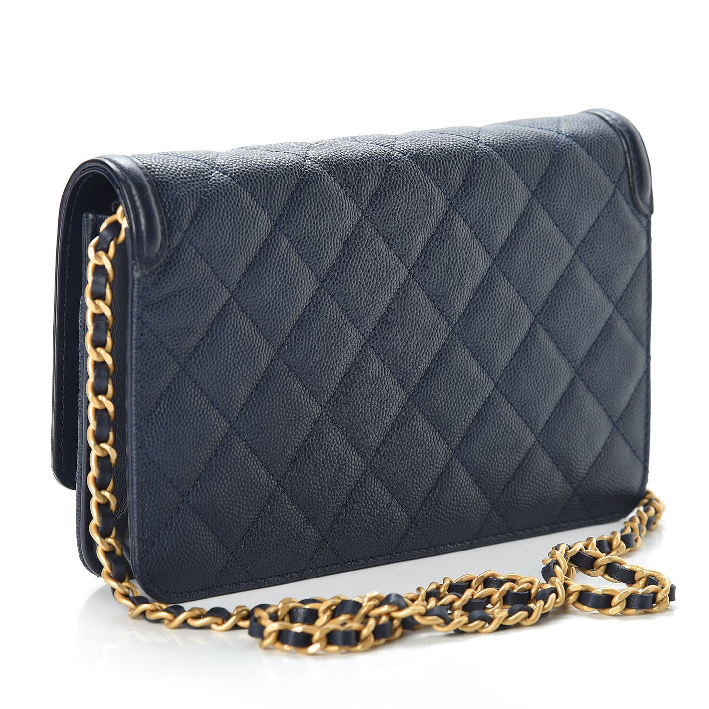 Caviar Quilted CC Filigree Wallet On Chain WOC Navy