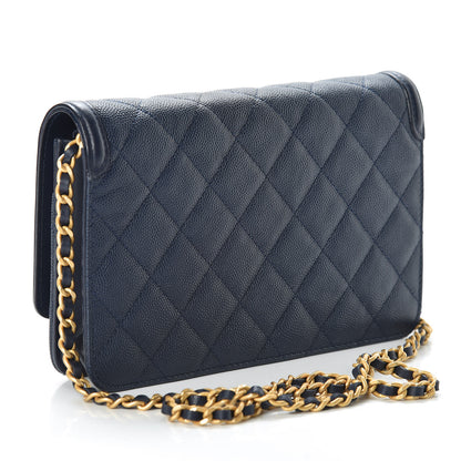 Chanel Caviar Quilted CC Filigree Wallet On Chain WOC Navy 3 of 12