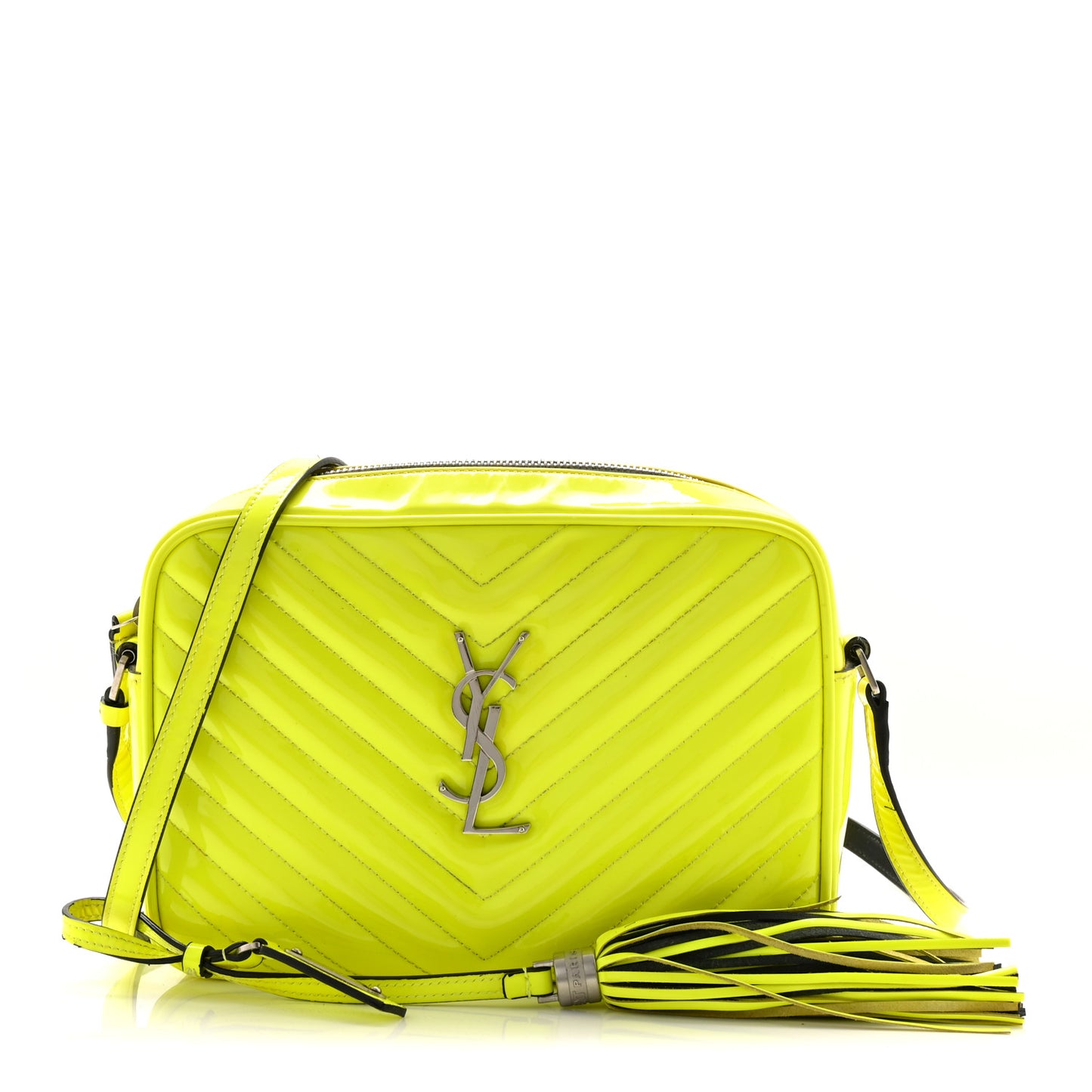 Patent Calfskin Matelasse Monogram Lou Camera Bag Neon Yellow