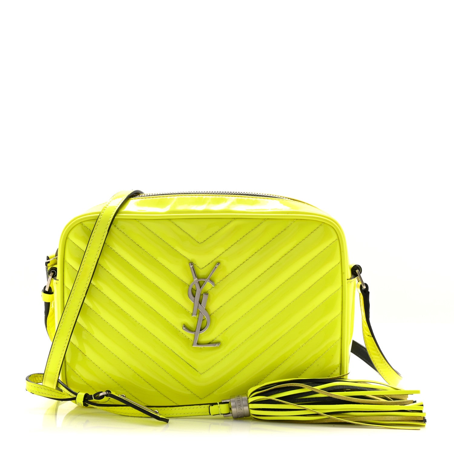Saint Laurent Patent Calfskin Matelasse Monogram Lou Camera Bag Neon Yellow 1 of 11