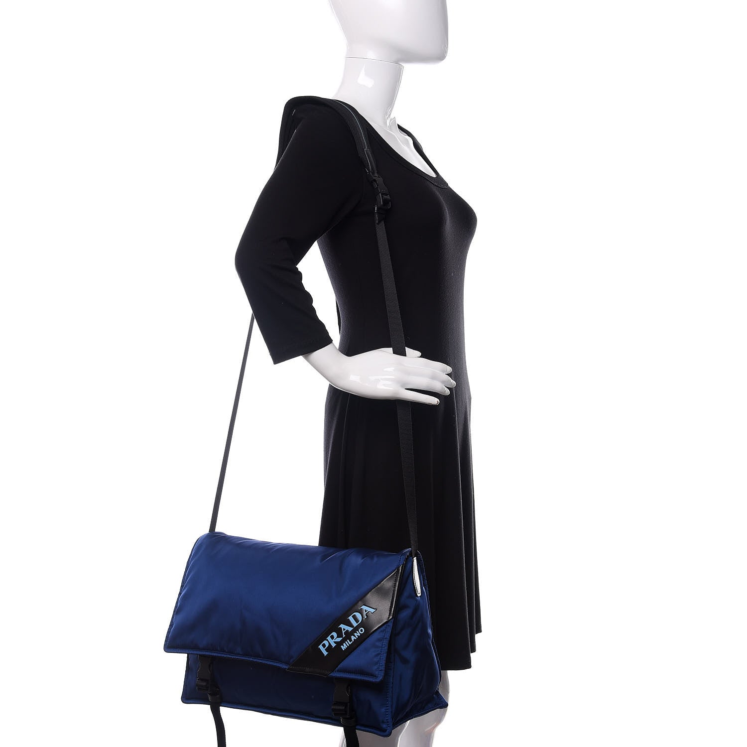 Prada Tessuto Nylon Soft Calf Messenger Royal Black 2 of 11