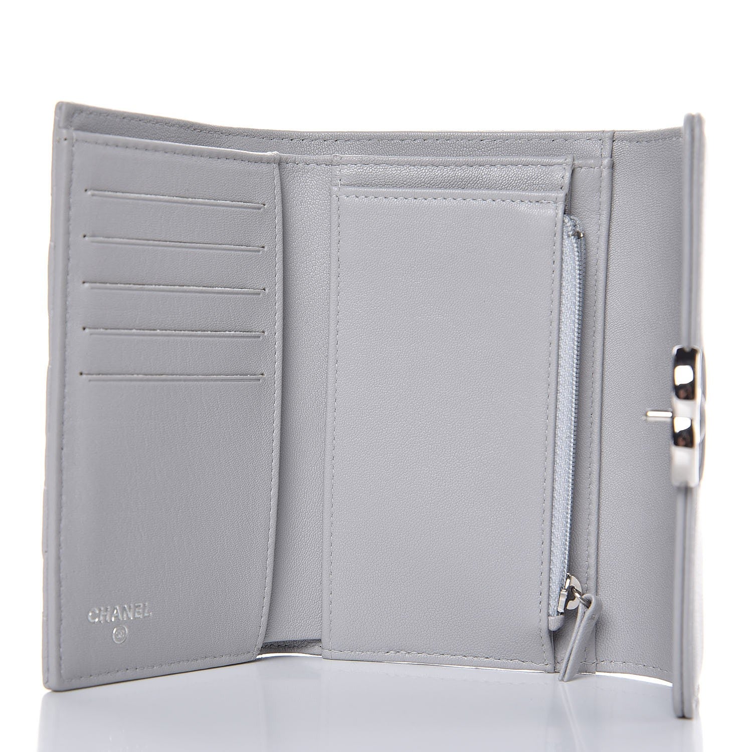 Chanel Lambskin Quilted CC Box Flap Wallet Grey 6 of 10