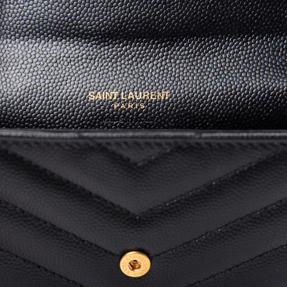 Saint Laurent Grain De Poudre Matelasse Chevron Small Monogram Envelope Wallet Black 6 of 8