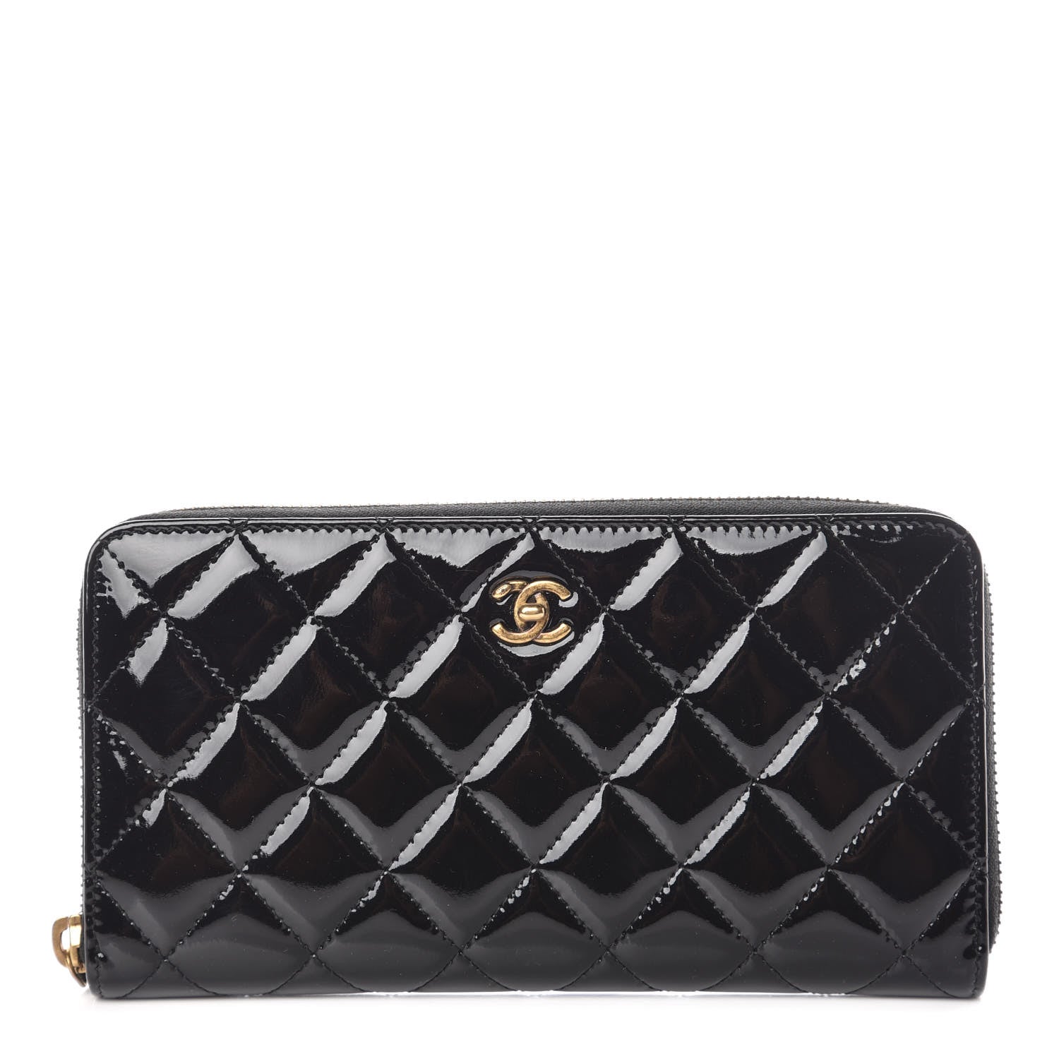 Chanel Patent Quilted Large Gusset Zip Around Wallet Black 1 of 11