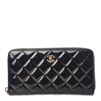 Chanel Patent Quilted Large Gusset Zip Around Wallet Black 1 of 11