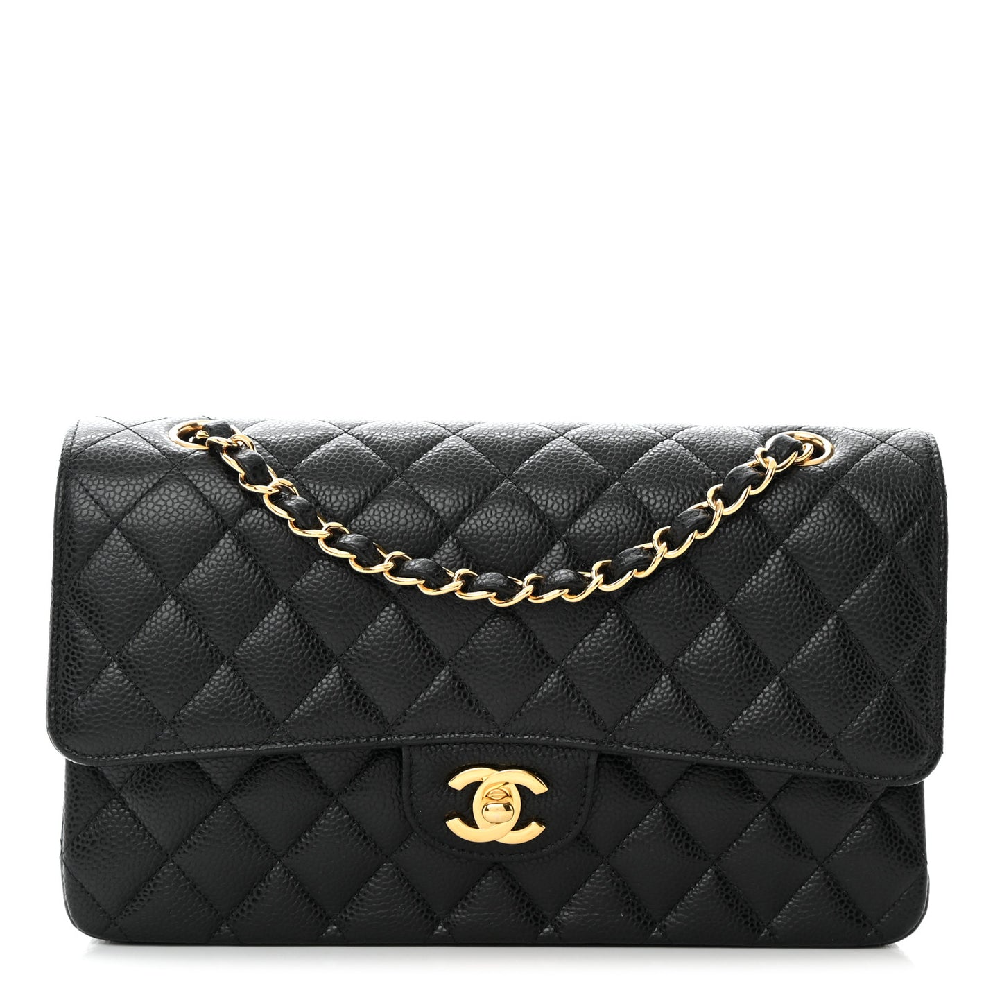 Caviar Quilted Medium Double Flap Black