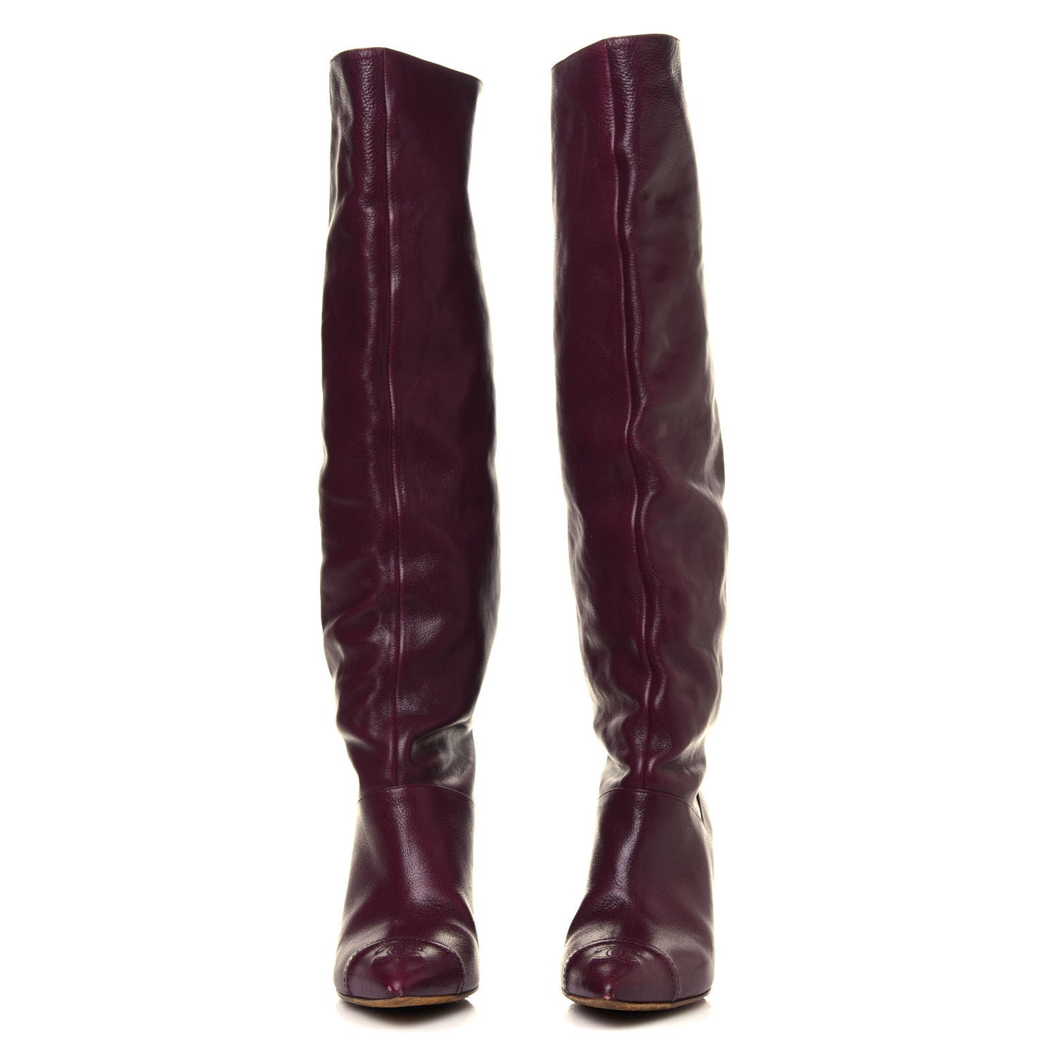 Chanel Calfskin CC Cap Toe Knee High Boots 36.5 Burgundy 2 of 6