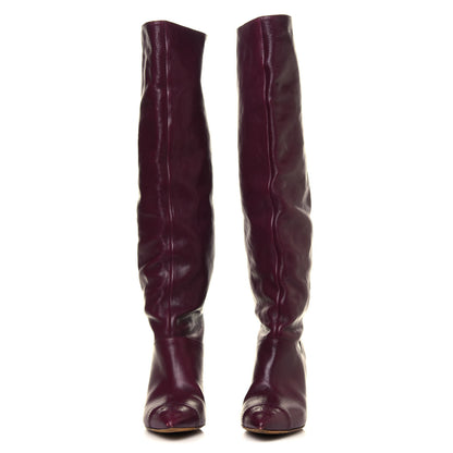 Chanel Calfskin CC Cap Toe Knee High Boots 36.5 Burgundy 2 of 6