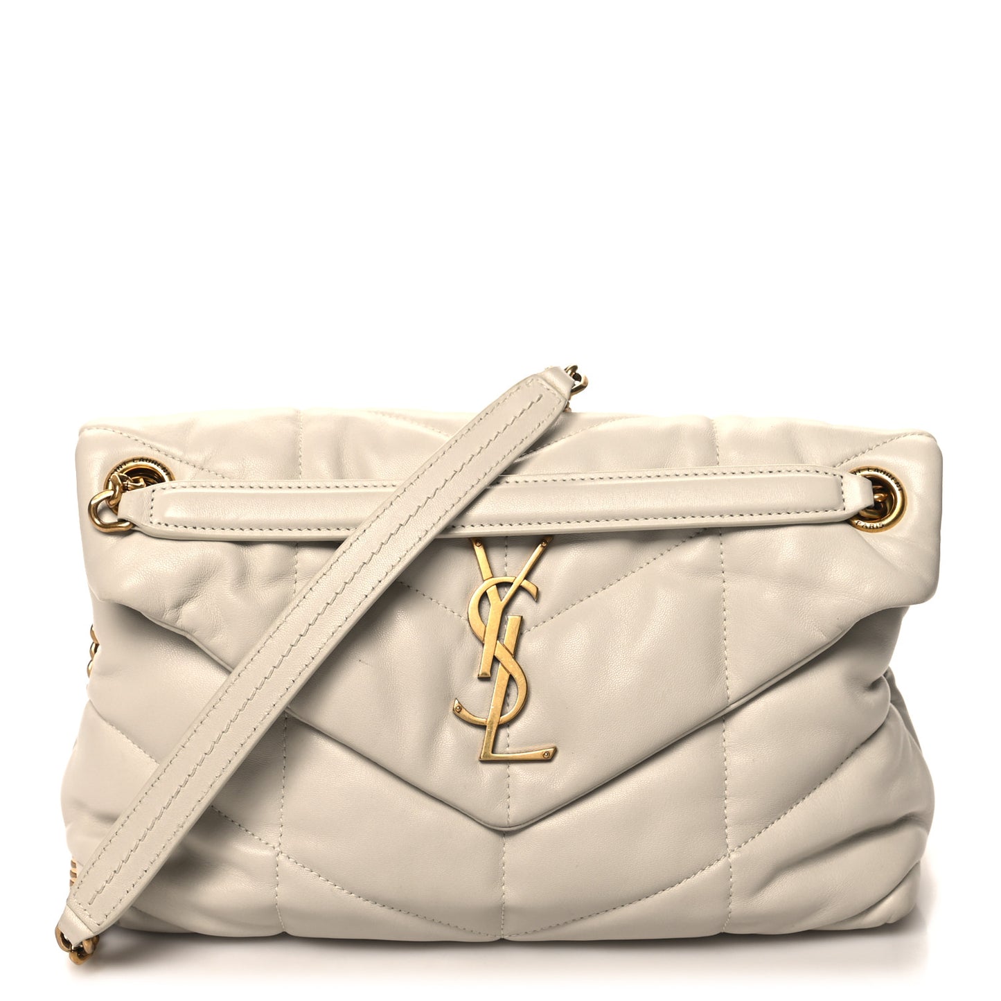 Lambskin Quilted Small Loulou Puffer Monogram Chain Satchel Crema Soft