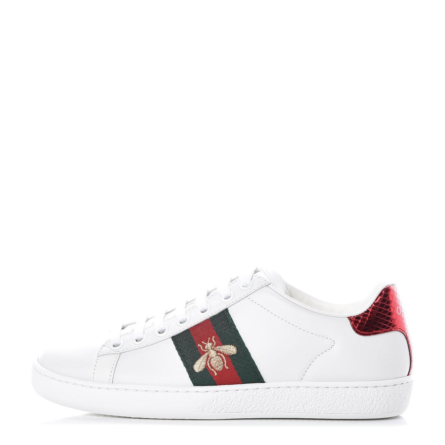 Calfskin Ayers Bee Embroidered Womens Ace Sneakers 35 White Green