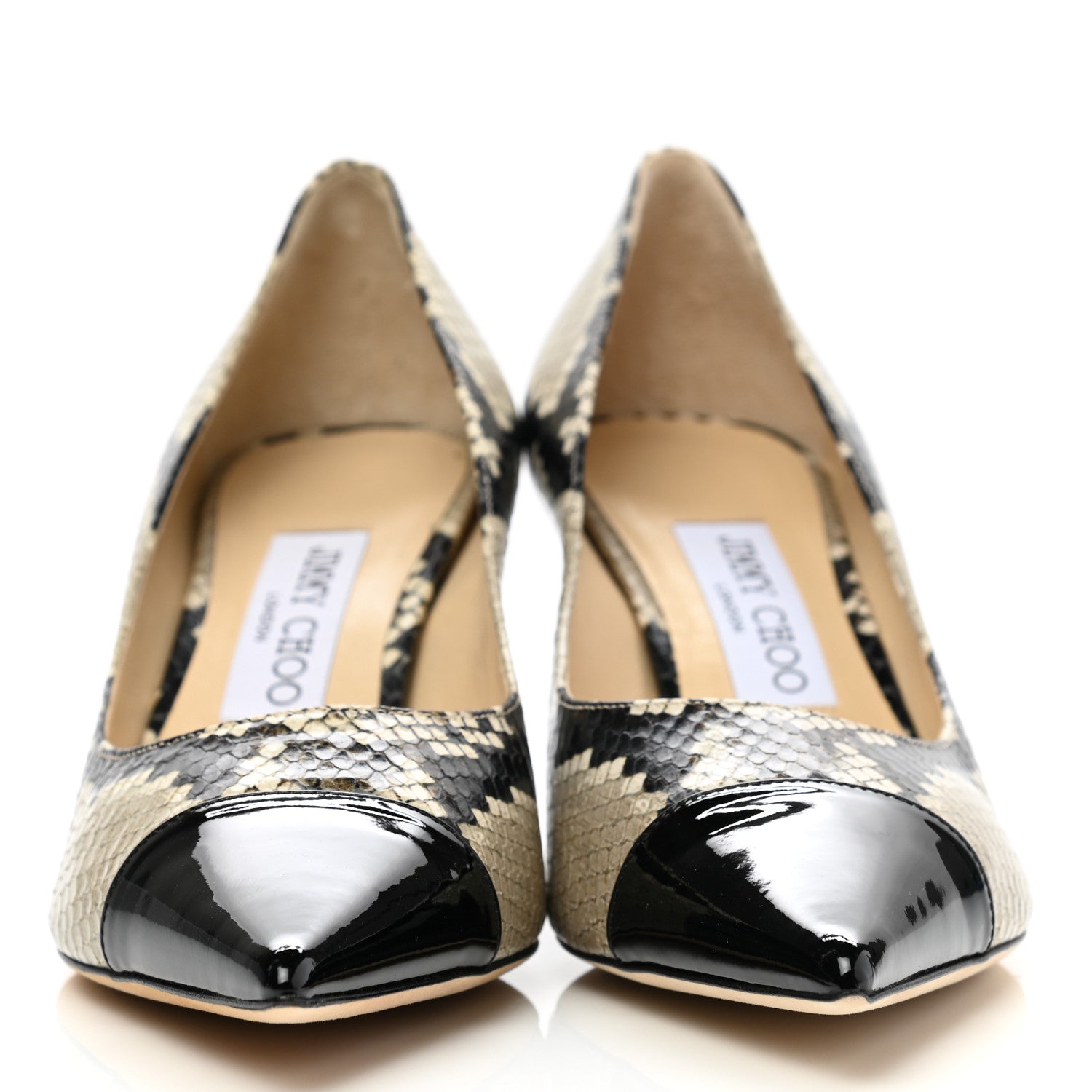 Jimmy Choo Calfskin Snake Print Rene 65 Pumps 37.5 Natural 2 of 7