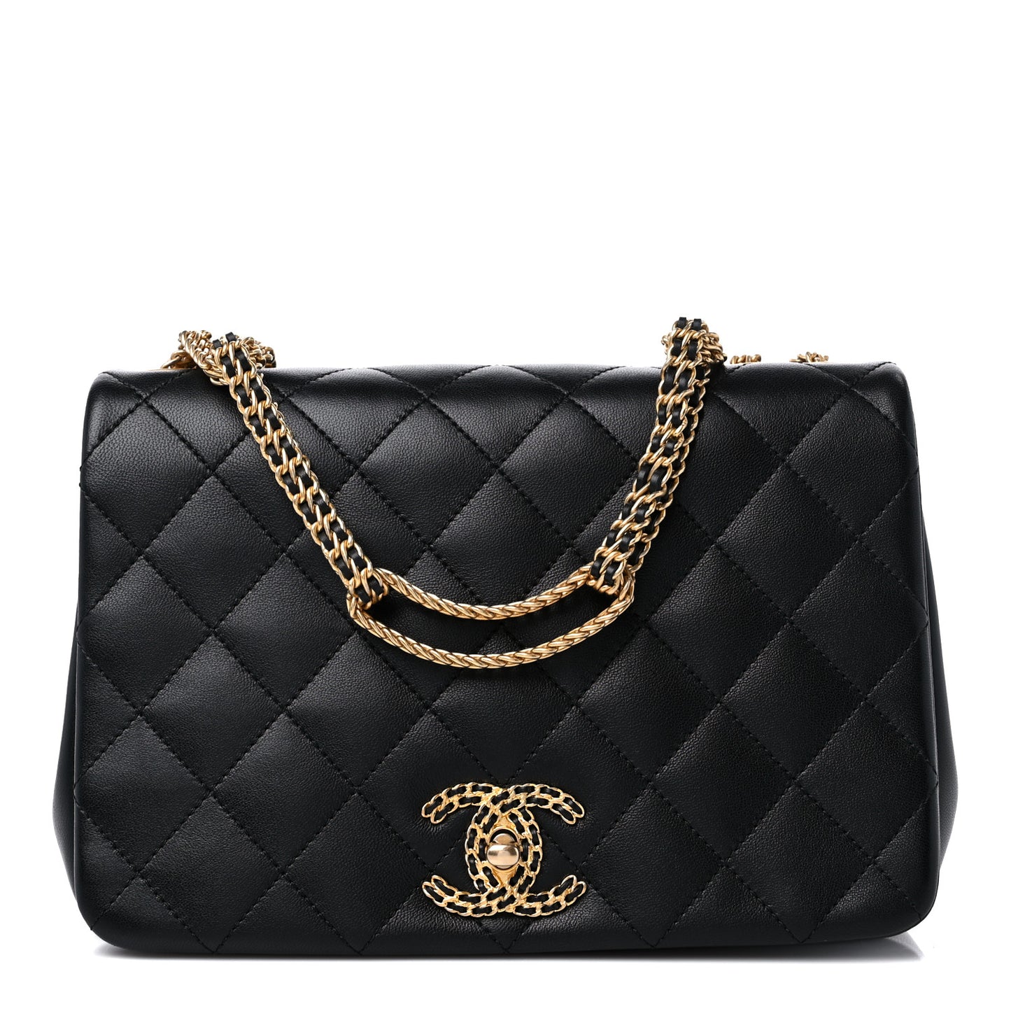 Lambskin Quilted Chain To Chain Flap Black
