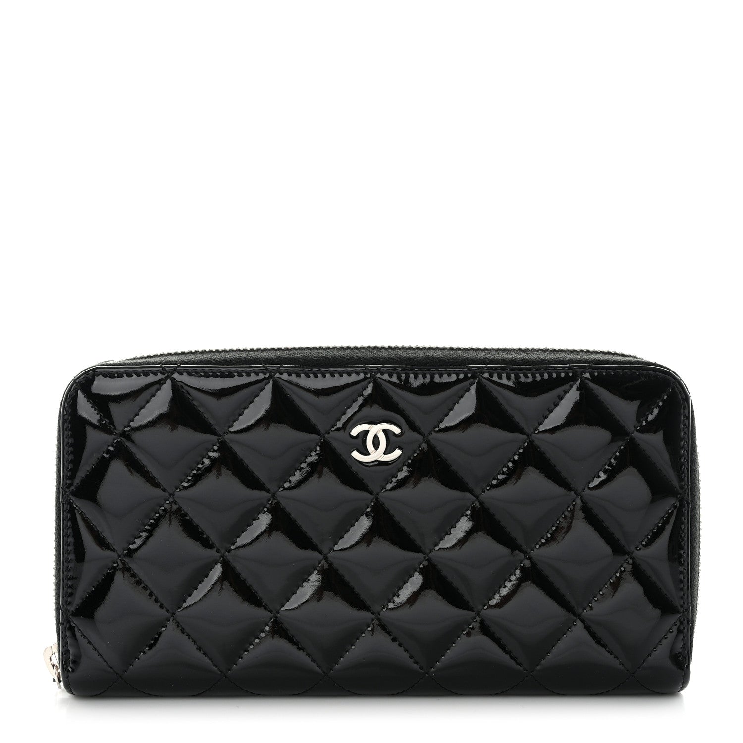 Chanel Patent Quilted Large Gusset Zip Around Wallet Black 1 of 9