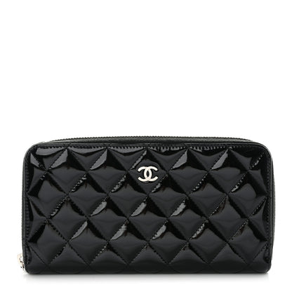 Chanel Patent Quilted Large Gusset Zip Around Wallet Black 1 of 9