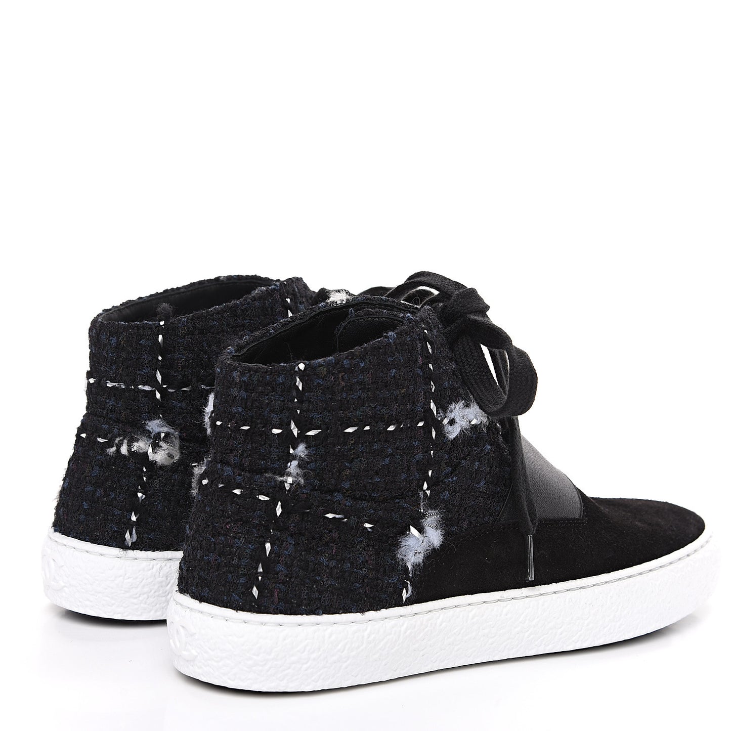 Suede Tweed High Top Sneakers 36 Black Navy
