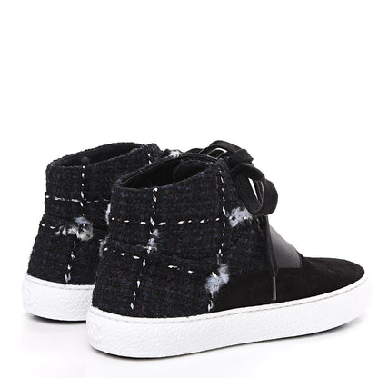 Chanel Suede Tweed High Top Sneakers 36 Black Navy 4 of 8