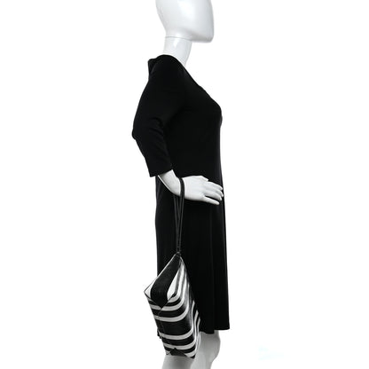 Balenciaga Agneau Arena Striped Patchwork Small Barbes Z Pouch with Handle Black White 2 of 11