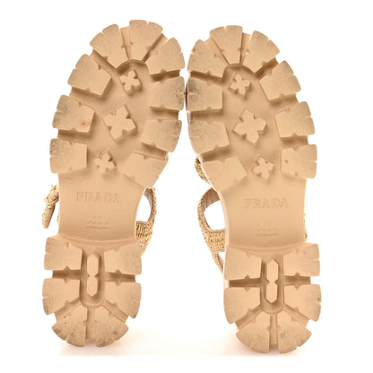 Prada Yarn Raffia Effect Metal Triangle Logo Crochet Monolith 55mm Cage Sandals 40 Naturale 6 of 7