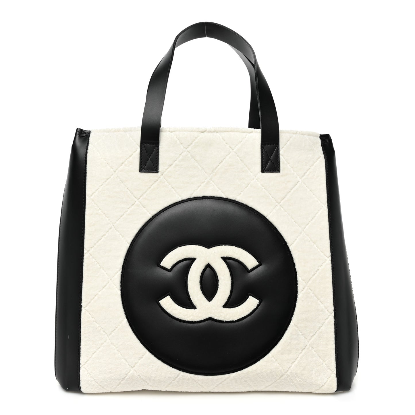 Cotton Lambskin Quilted CC Tote White Black