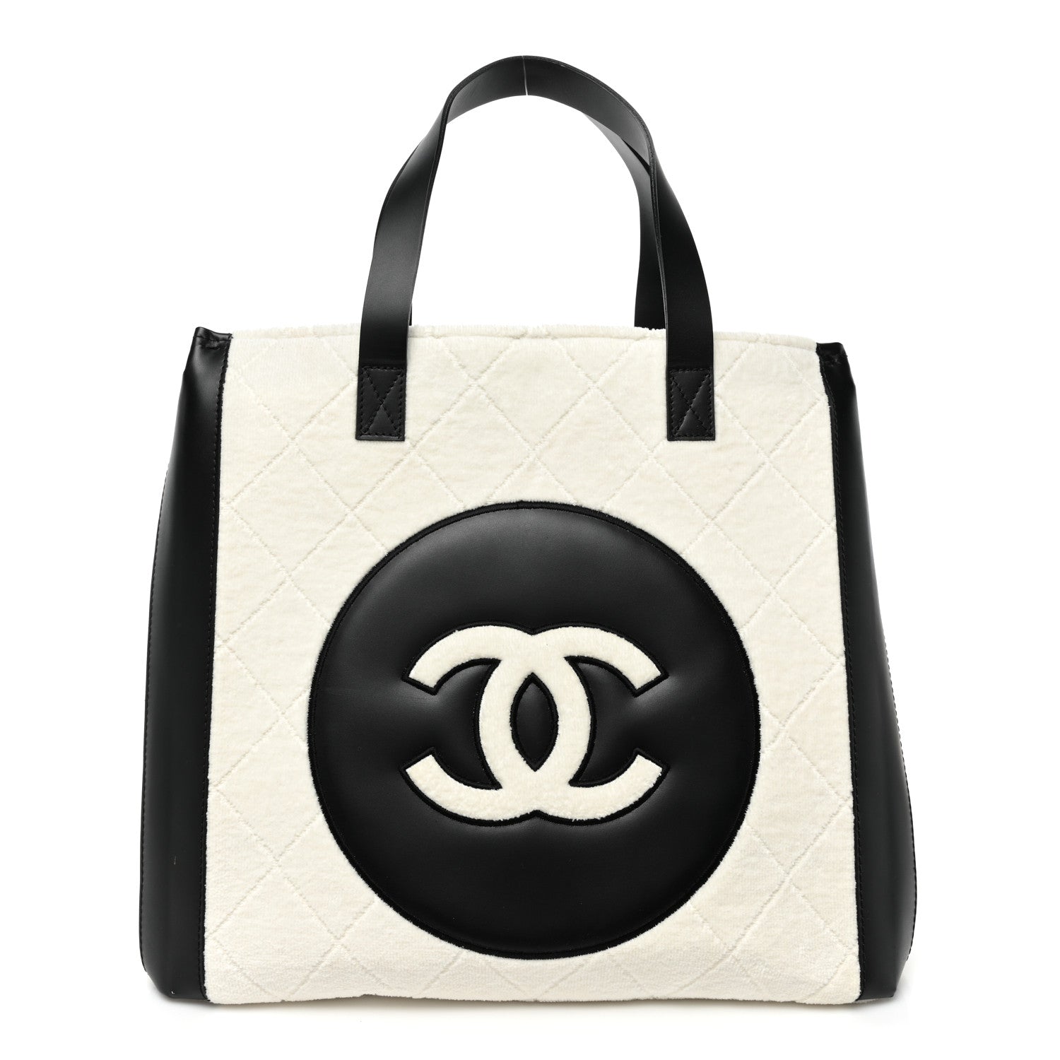Chanel Cotton Lambskin Quilted CC Tote White Black 1 of 11