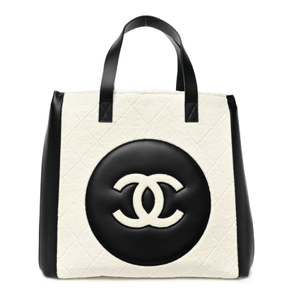 Chanel Cotton Lambskin Quilted CC Tote White Black 1 of 11