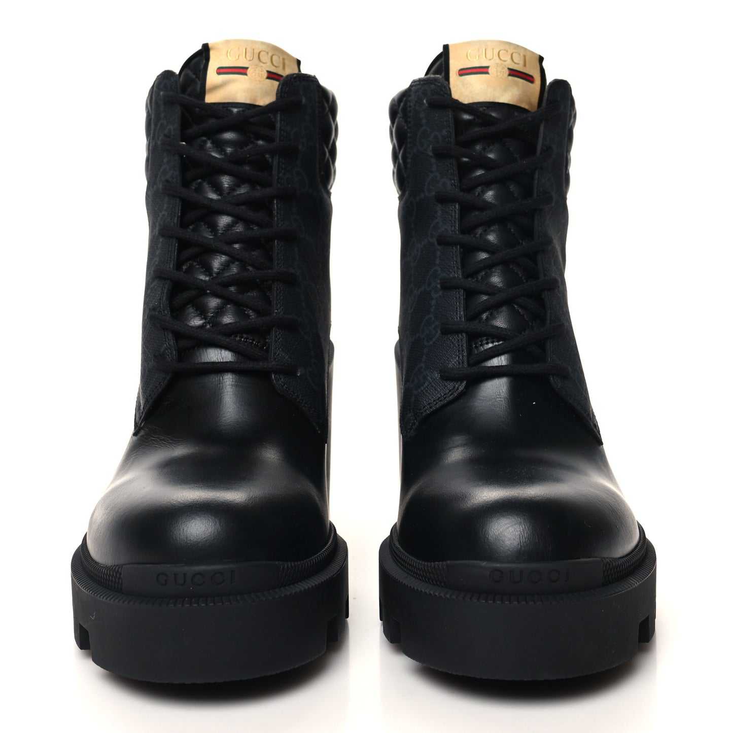 Apollo Calfskin GG Supreme Nappa Samoa Quilted Lace Up Ankle Boots 41 Black