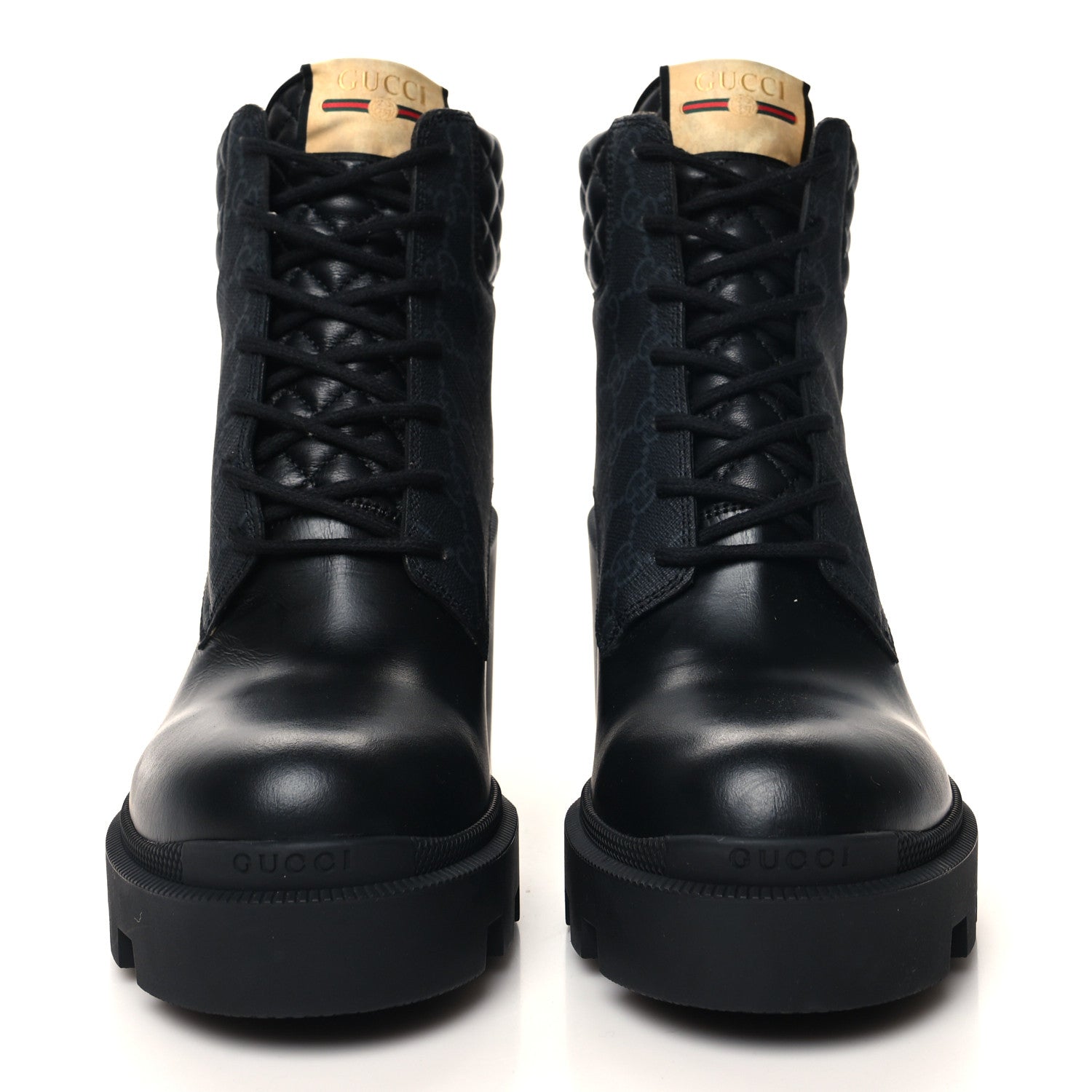 Gucci Apollo Calfskin GG Supreme Nappa Samoa Quilted Lace Up Ankle Boots 41 Black 2 of 9