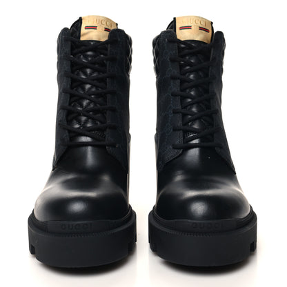 Gucci Apollo Calfskin GG Supreme Nappa Samoa Quilted Lace Up Ankle Boots 41 Black 2 of 9