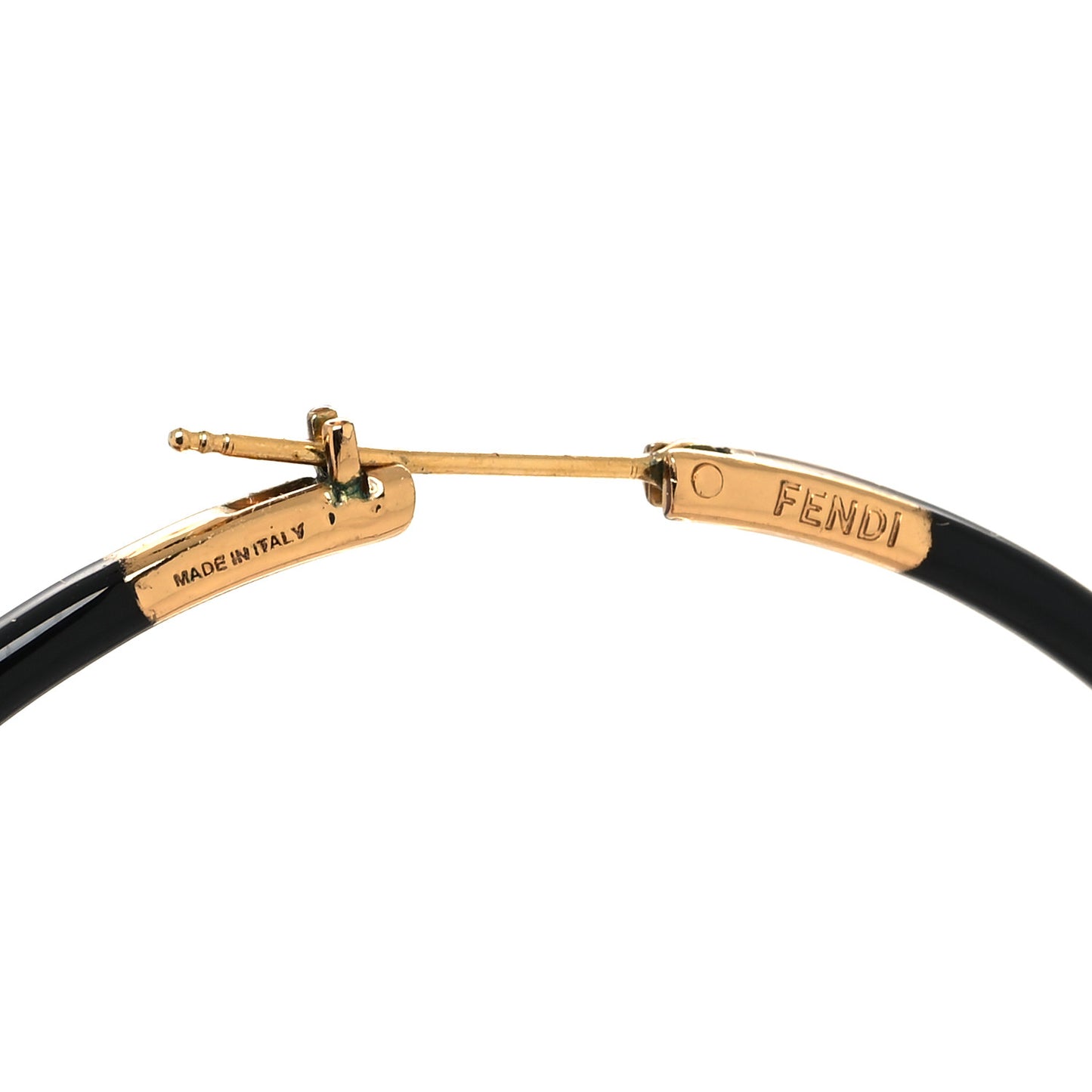 Metal Enamel Large F is Fendi Hoop Earrings Black Gold