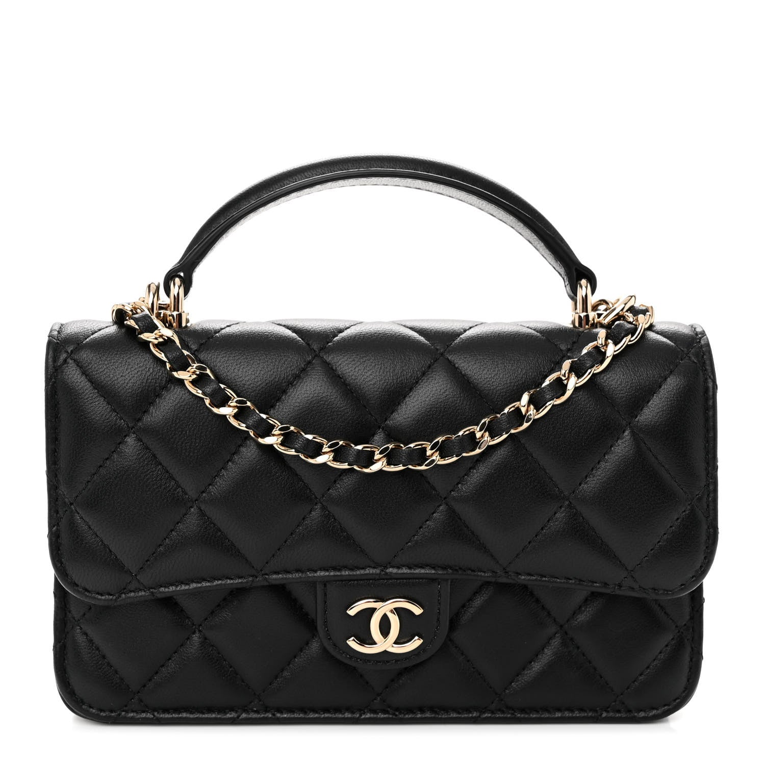 Chanel Lambskin Quilted Flap Phone Holder With Chain Black 1 of 11