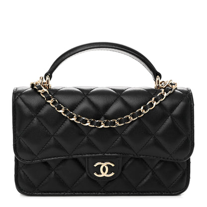 Chanel Lambskin Quilted Flap Phone Holder With Chain Black 1 of 11