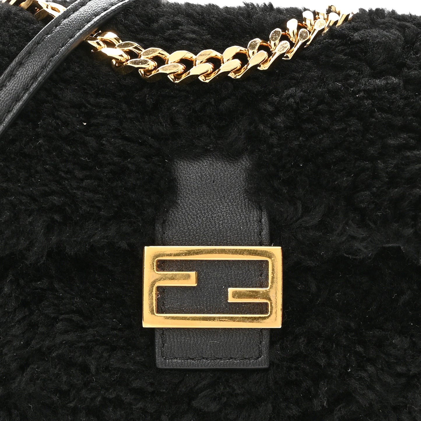 Shearling Shiny Nappa Micro Baguette Black