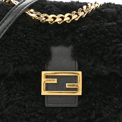 Fendi Shearling Shiny Nappa Micro Baguette Black 7 of 10