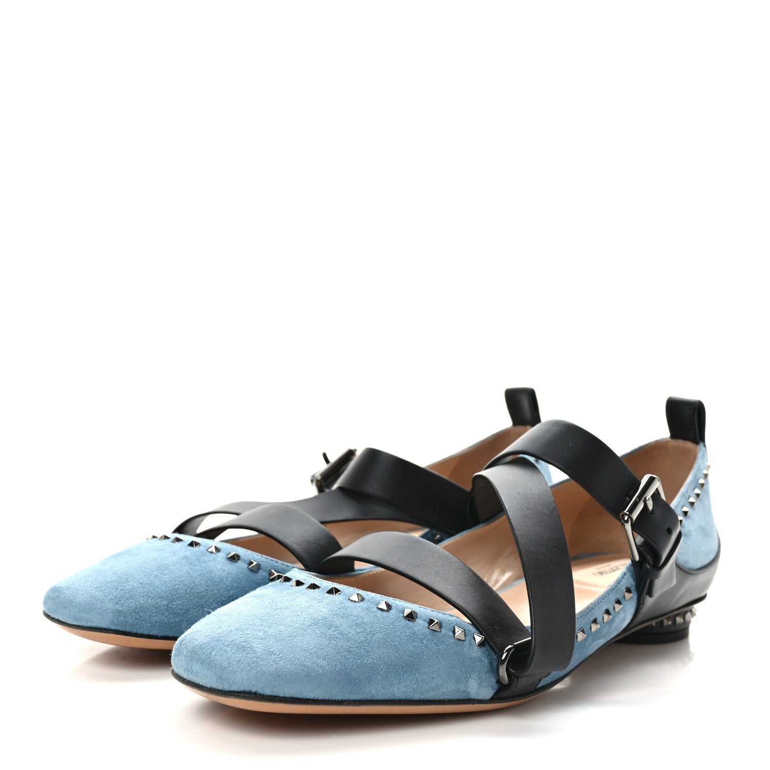 Valentino Garavani Suede Soul Rockstud Strappy Ballerina Flats 38 Grey Sky 3 of 9