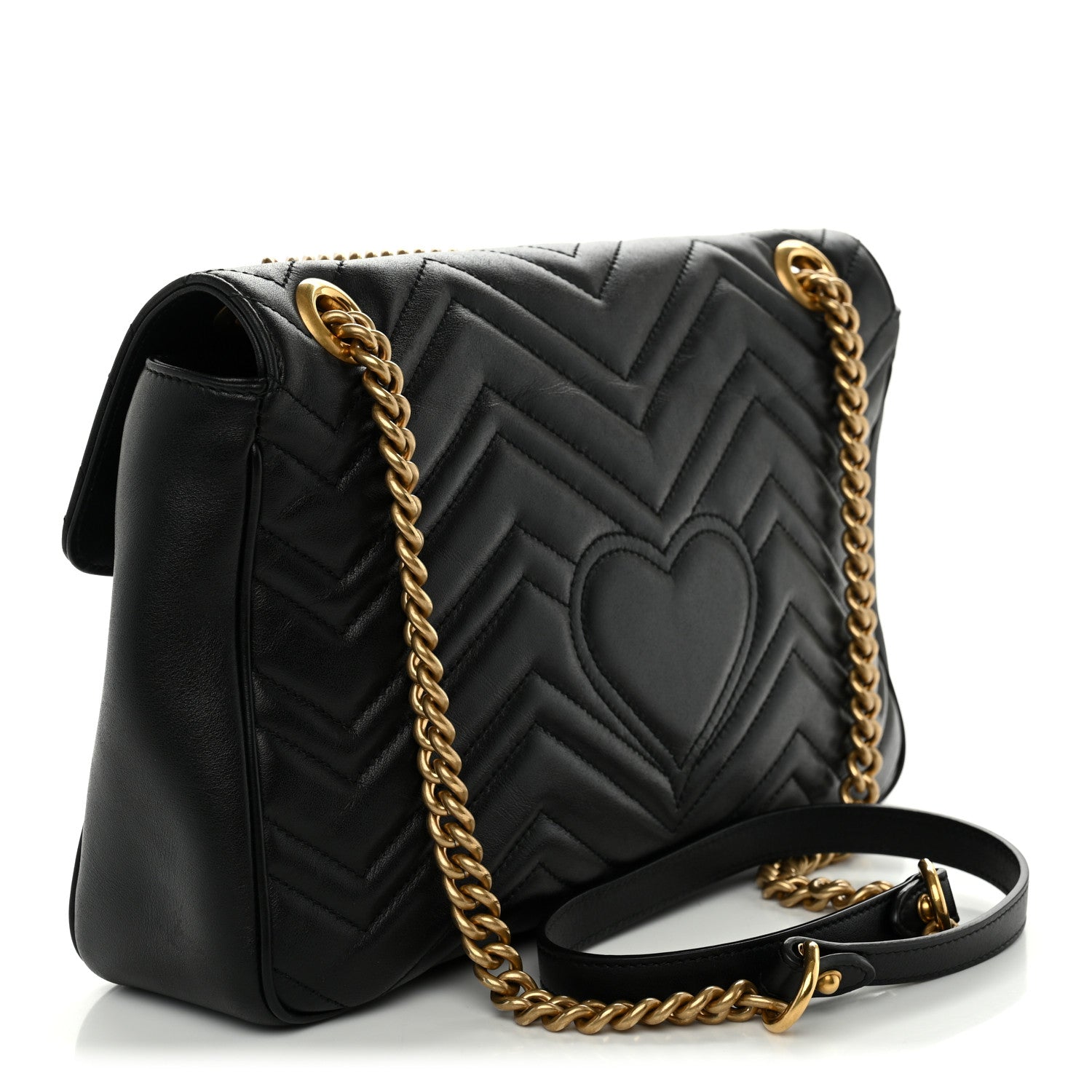 Gucci Calfskin Matelasse Medium GG Marmont Shoulder Bag Black 3 of 10
