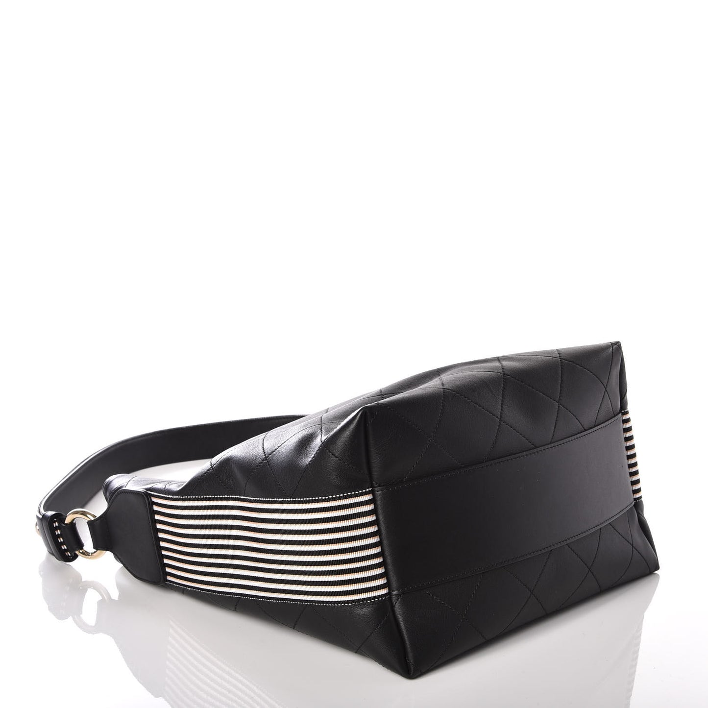 Calfskin Stitched Large Button Up Hobo Black