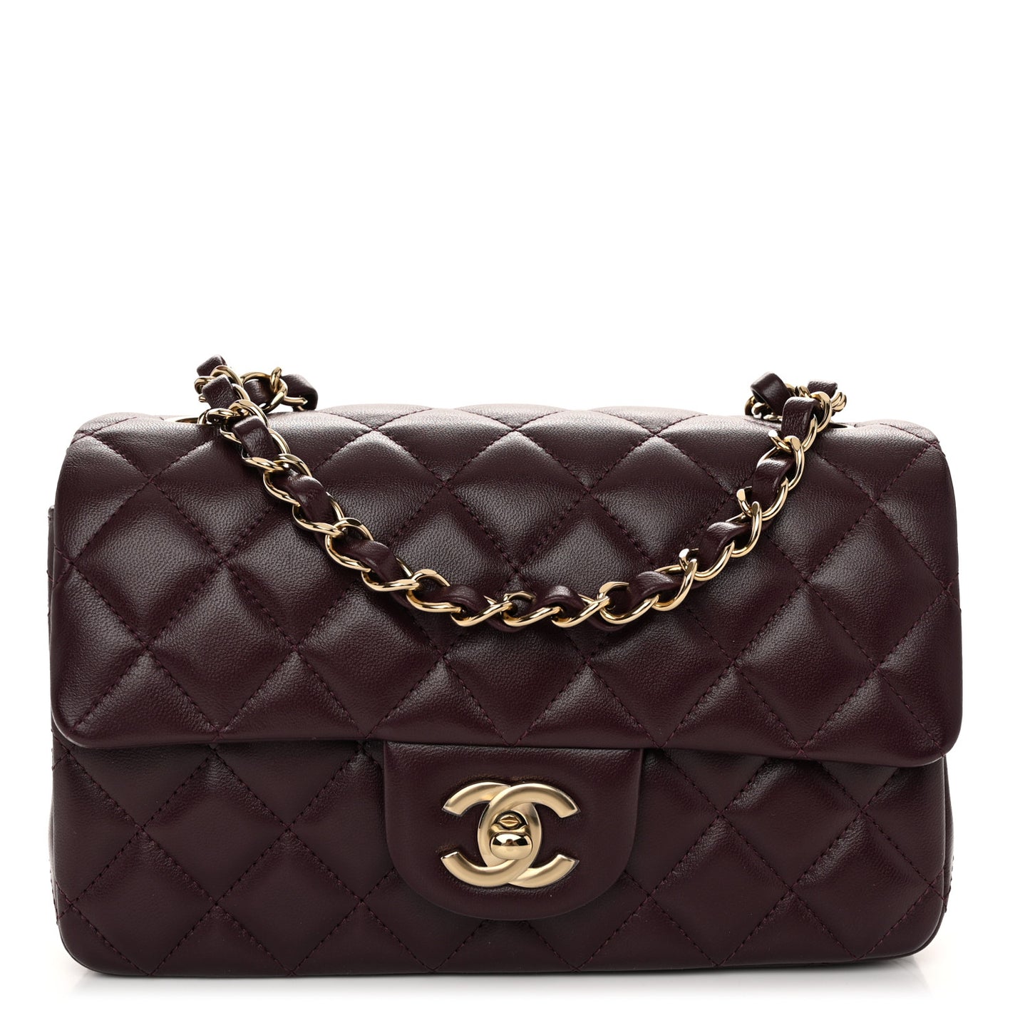 Lambskin Quilted Mini Rectangular Flap Burgundy